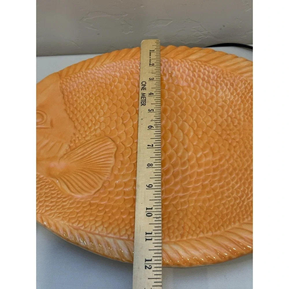 Vintage Style•Eyes By Baum Bros Embossed Fish Collection Orange Platter